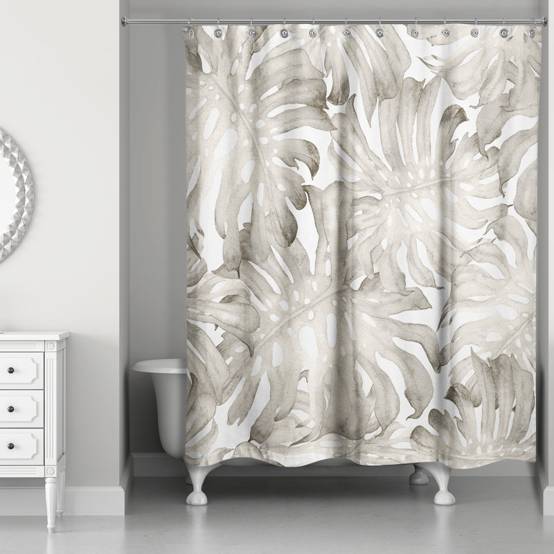 Rideau de douche simple à motif floral coréen, Crème