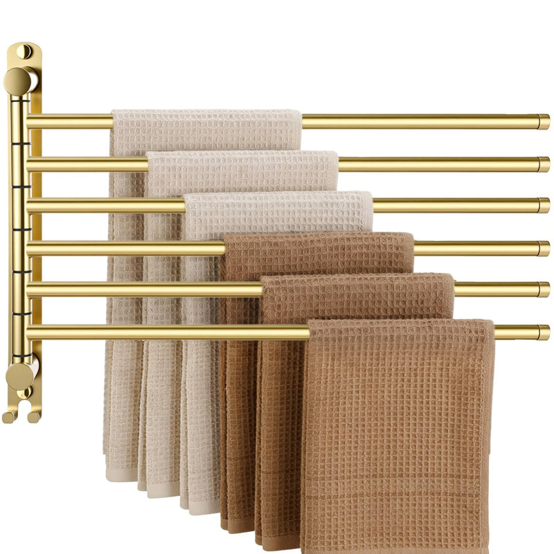 Porte-serviettes rotatif à 20 barres en acier inoxydable 20,4 pouces SUS304, porte-serviettes mural avec crochets, Gold