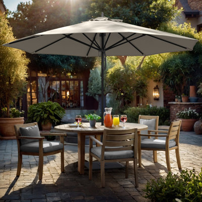 Parasol de patio en aluminium noir 11 pieds avec nervures en fibre de verre et poulie