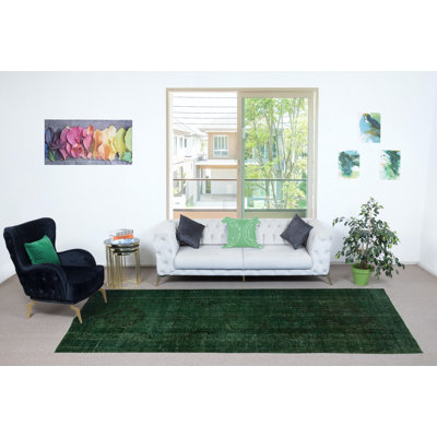 Tapis de couloir vert 4,8 x 12 pi. Tapis de cuisine. Tapis de couloir fabriqué à la main. Tapis d'escalier