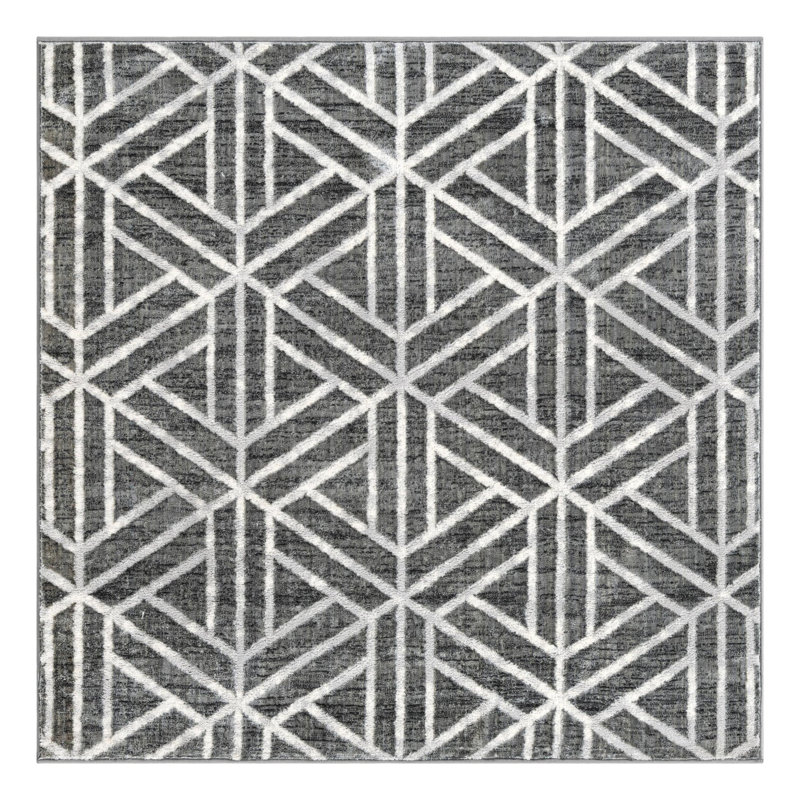 Tapis gris foncé / gris Quercioli, Carré 5 pi 3 po
