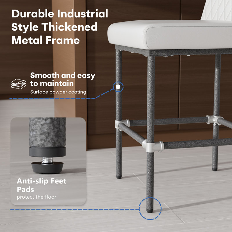 Latrease Upholstered Faux Leather Counter Stool with Steel Frame, White