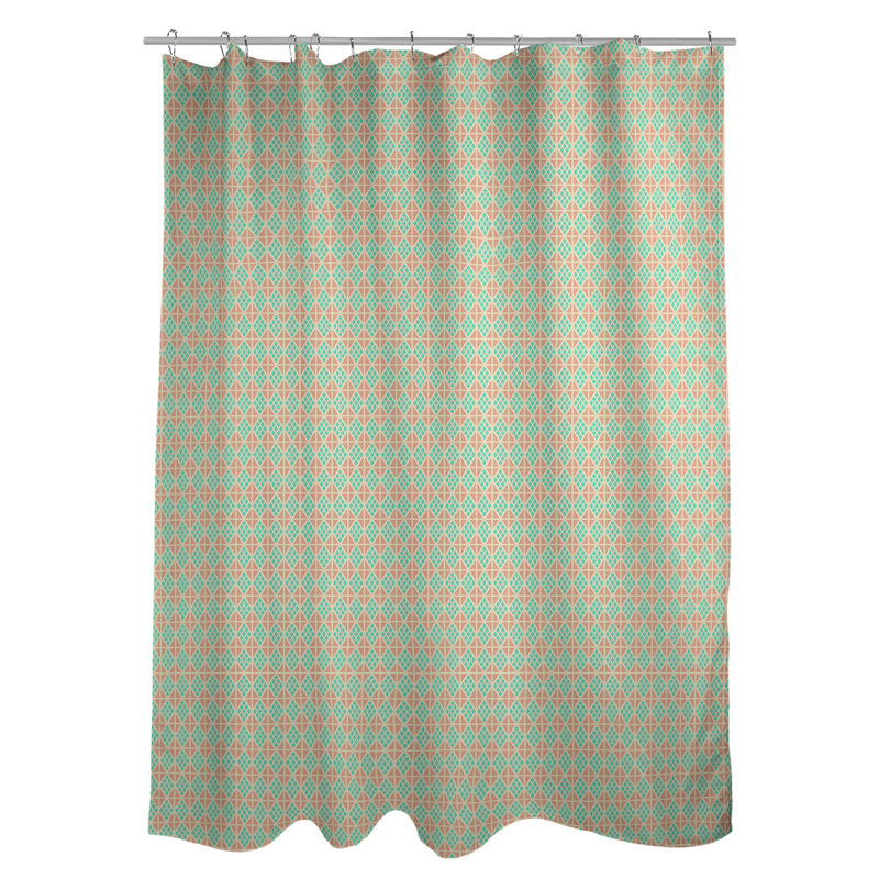 Rideau de douche simple hexagonal classique, Diamond and Lattice, Teal/Orange Geometric 1