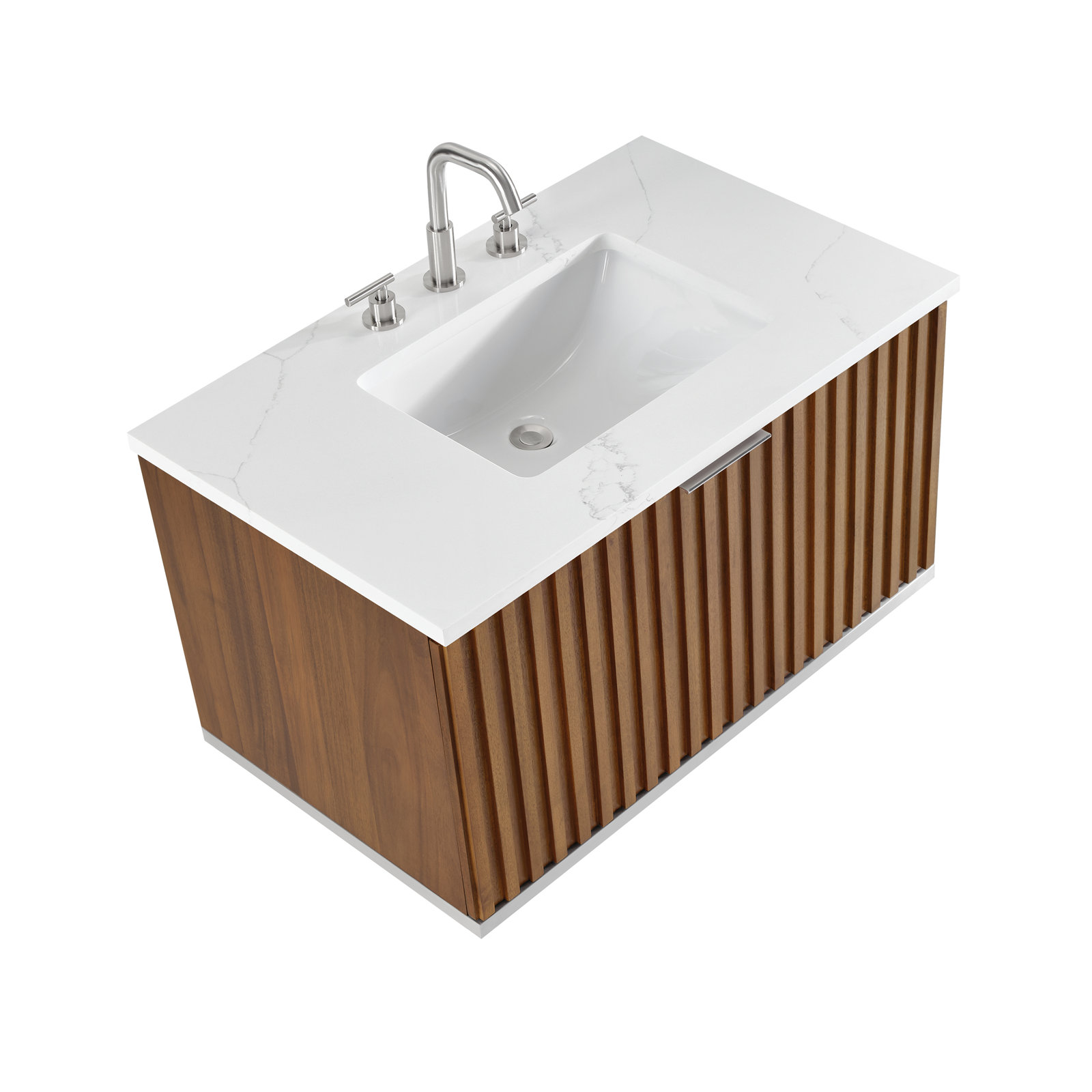 Terra 36'' Single Bathroom Vanity, Walnut, White Granite, Satin Brass