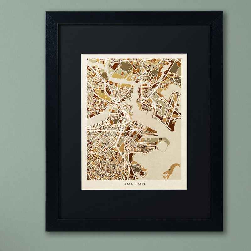« boston ma street map », impression encadrée, H 20 po x l 16 po x P 0,5 po, Noir