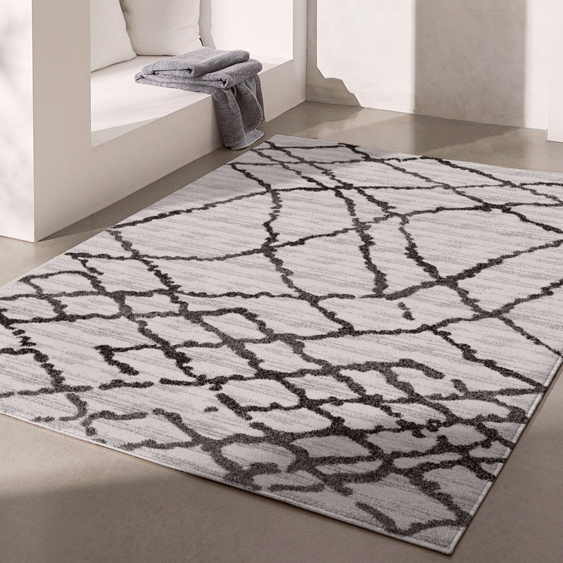 Rug Branch Amani 7' x 9' (6'6" x 9"4") Grey/Black Trellis Indoor Area Rug, Contemporary, Medium Pile, Stain-Resistant Carpet - Living Room, Bedroom, Dining Room, and Kitchen