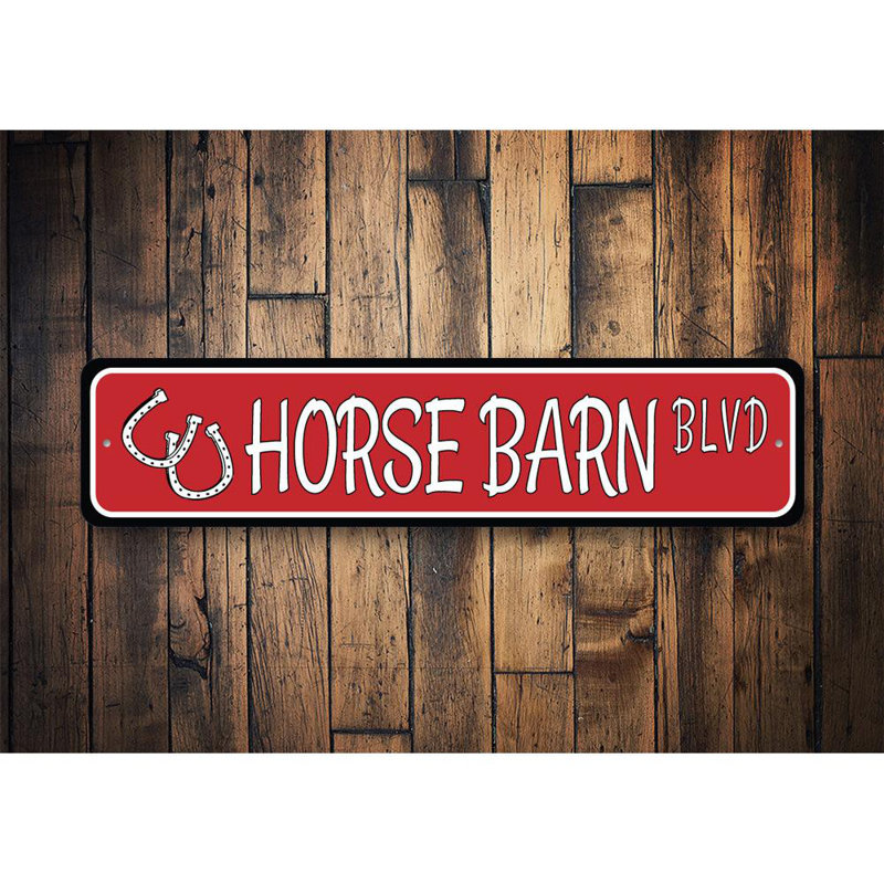 Plaque en aluminium Horse Barn Street, H 4 po x l 18 po x P 0,04 po