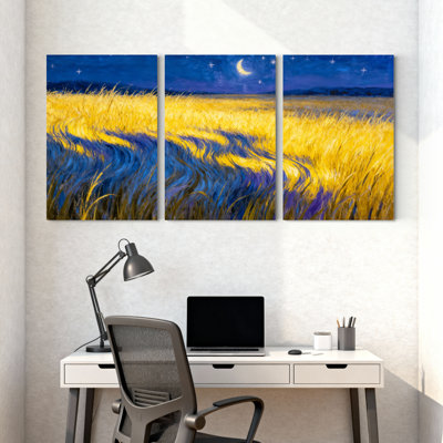«Abstract Starry Night Wheat Field», ensemble de 3 impressions sur toile