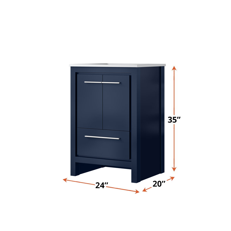 Lafarre 24 in W x 20 in D Rustic Acacia Bath Vanity, White Cultured Marble, Navy Blue