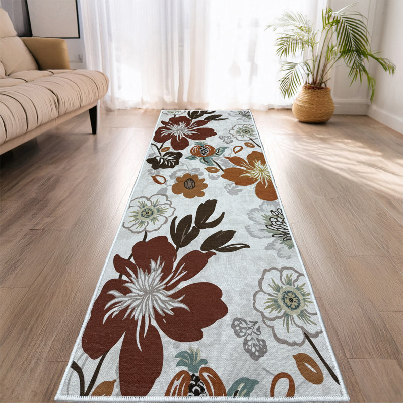 Kailua Custom Size Rug Big Floral Slip Resistant Low Pile Rugs by Feet, Runner 2'2" x 31'