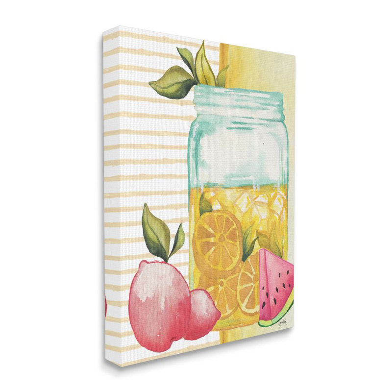 «Iced Lemonade Pitcher Abstract Pink Lemon Fruit» par Elizabeth Medley - impression d'art graphique, Toile tendue