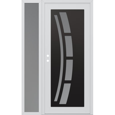 C12 droite 52 po X 80 po Panneau d'entrée en acier noir et blanc et verre givré blanc avec porte d'entrée avant en verre givré Sidelite