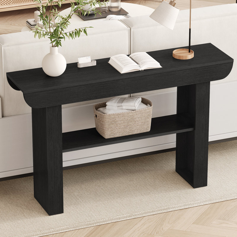 55" Farmhouse Console Table,Wooden Narrow Long Entryway Foyer Table, Black