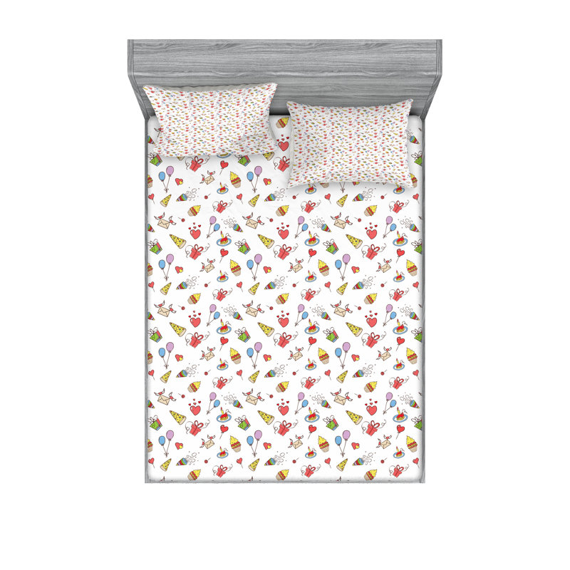 Multicolore drap-housse et coussin décoratif Ambesonne Birthday, Ensemble de draps pour très grand lit californien