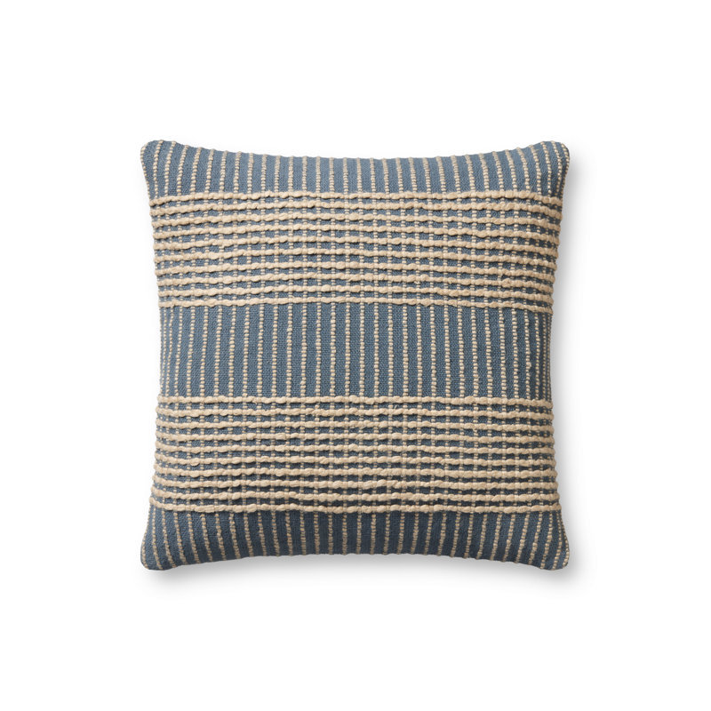 Sophia Blue Cotton 18'' x 18'' Striped Pillow Cover