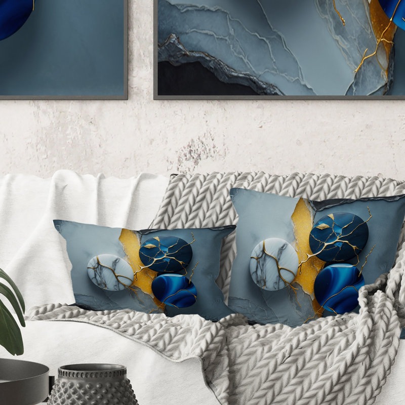 Abstract Geode Blue IV - Abstract Marble Printed Throw Pillow