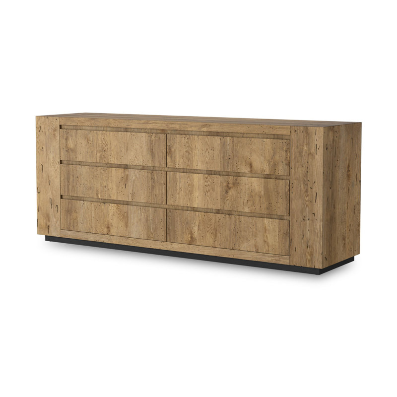 Commode 6 tiroirs Keedan, Bois de chêne patiné rustique