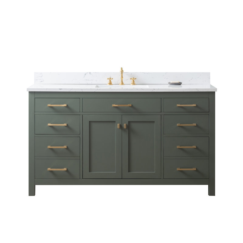 Ensemble de meuble-lavabo simple 60 po Ajhane, Vert rétro