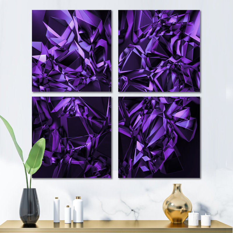 «Purple Crystal Texture Design», ensemble de 4 reproductions d'art sur toile abstraites