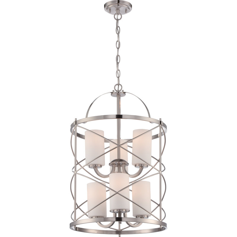 Lustre géométrique à 6 lumières Gaen, Nickel brossé