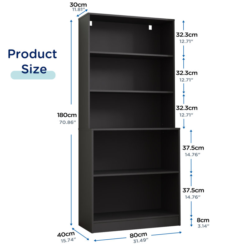 5 Tier Book Shelf,  71" H Large Bookcase, Standing Wood Display Book Shelf For Living Room, Office, Library, Black