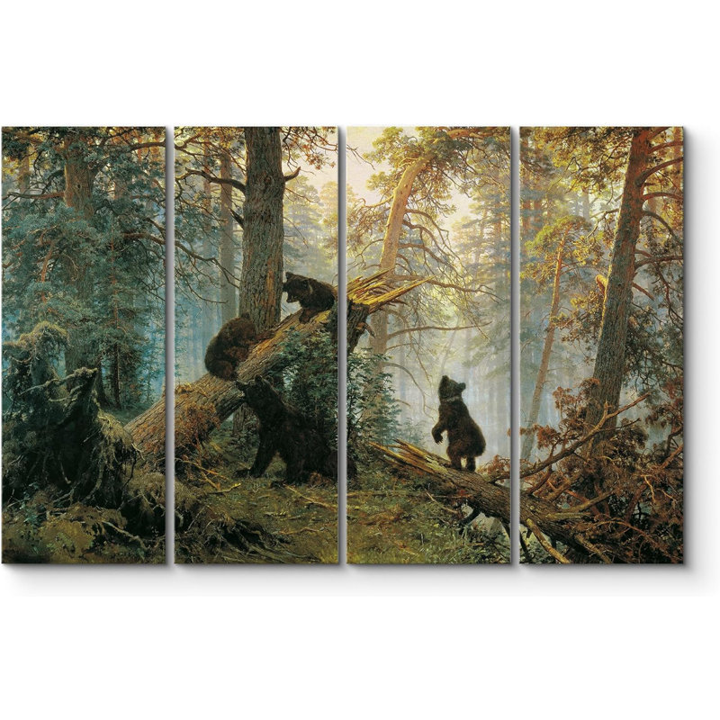«Bears In The Spring Forest Nature» sur toile, reproduction de 4 pièces
