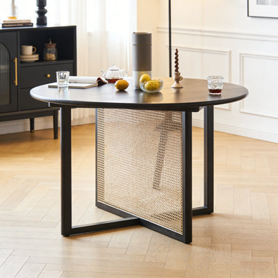 Solid Ash Wood Rattan Round Dining Table