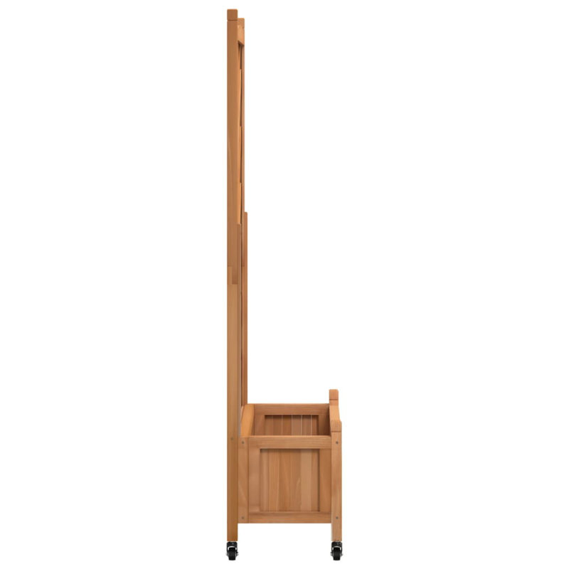 Brown Solid Fir Wood Planter with Trellis and Wheels