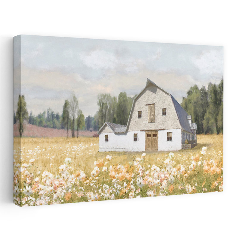 Approche dorée - Paysage contemporain de ferme d'art de grange, H 36 po x l 24 po