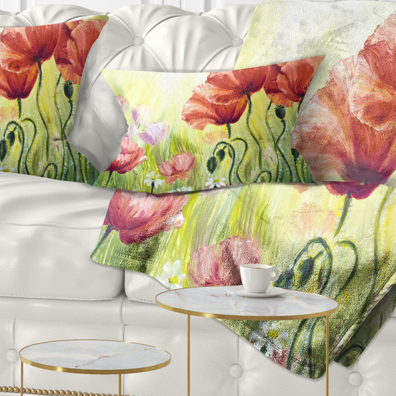 Poppies in Morning - Coussin décoratif à imprimé floral, Rectangle, 12 po x 20 po