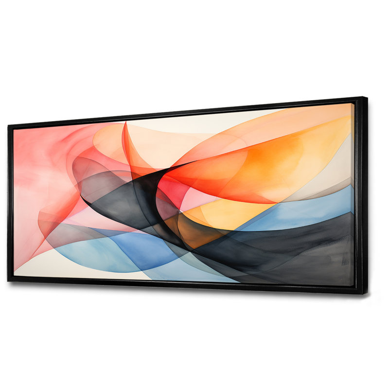 Motif géométrique de couleurs douces I - art mural géométrique, Cadre flottant noir, H 28 po x l 60 po x P 1,5 po