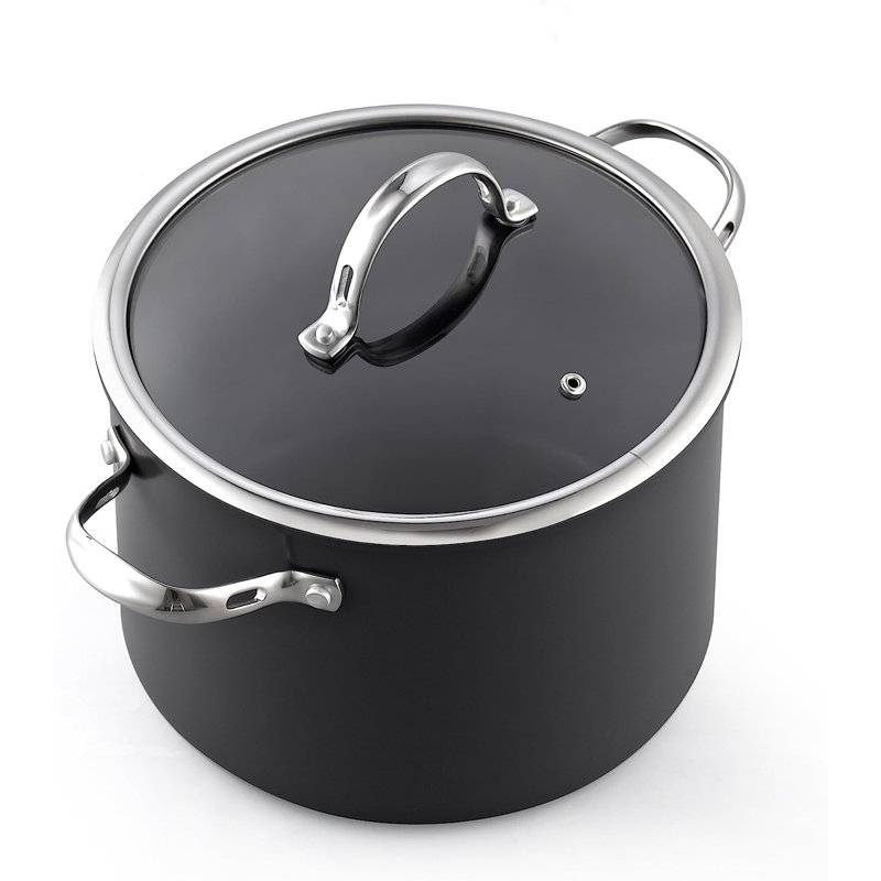 Cooks Standard Classic 8-Quart Stock Pot Dutch Oven Casserole with Glass Lid, Hard Anodized Nonstick Stockpot, Not Induction, Black