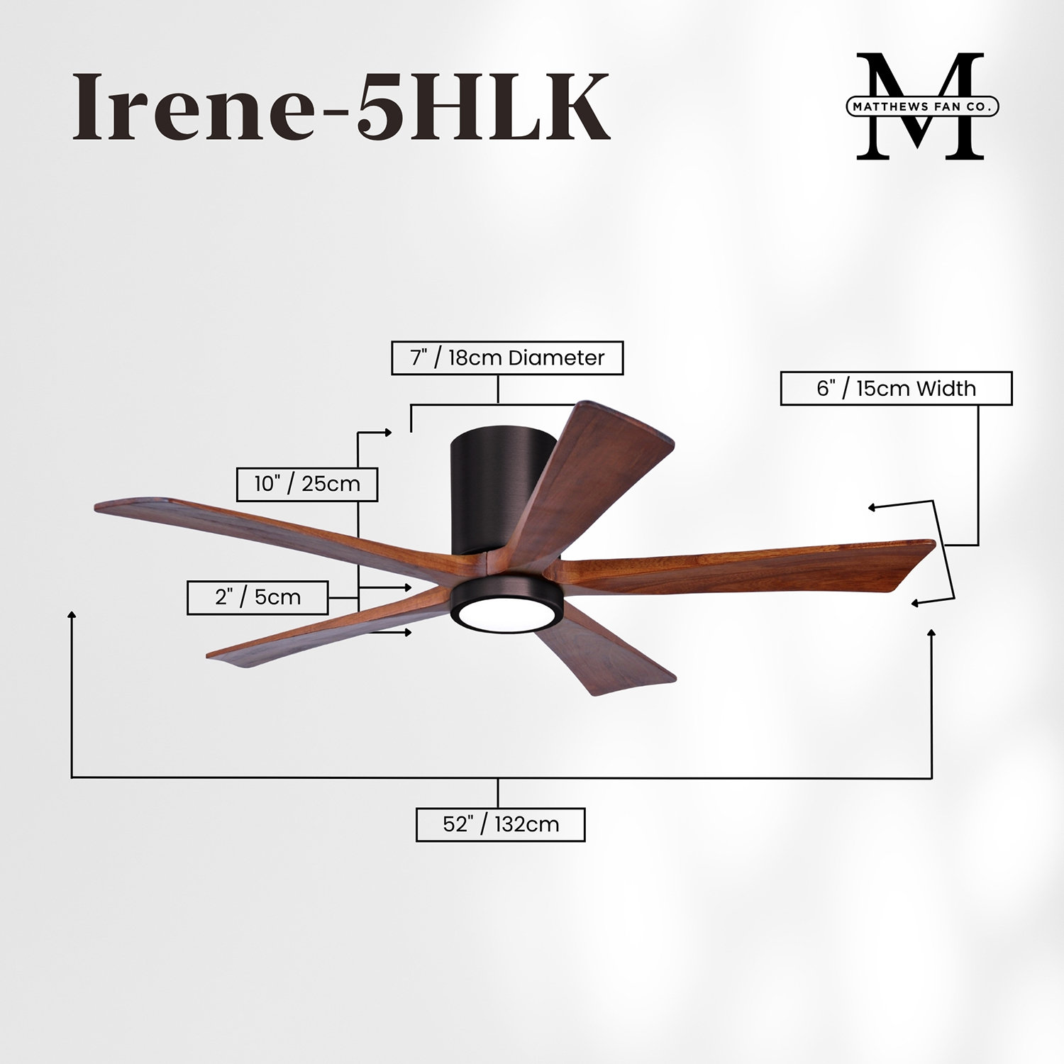 Irene 5 - Blade LED Ceiling Fan with Light Kit Included, Brushed Bronze, 52", Walnut Tone