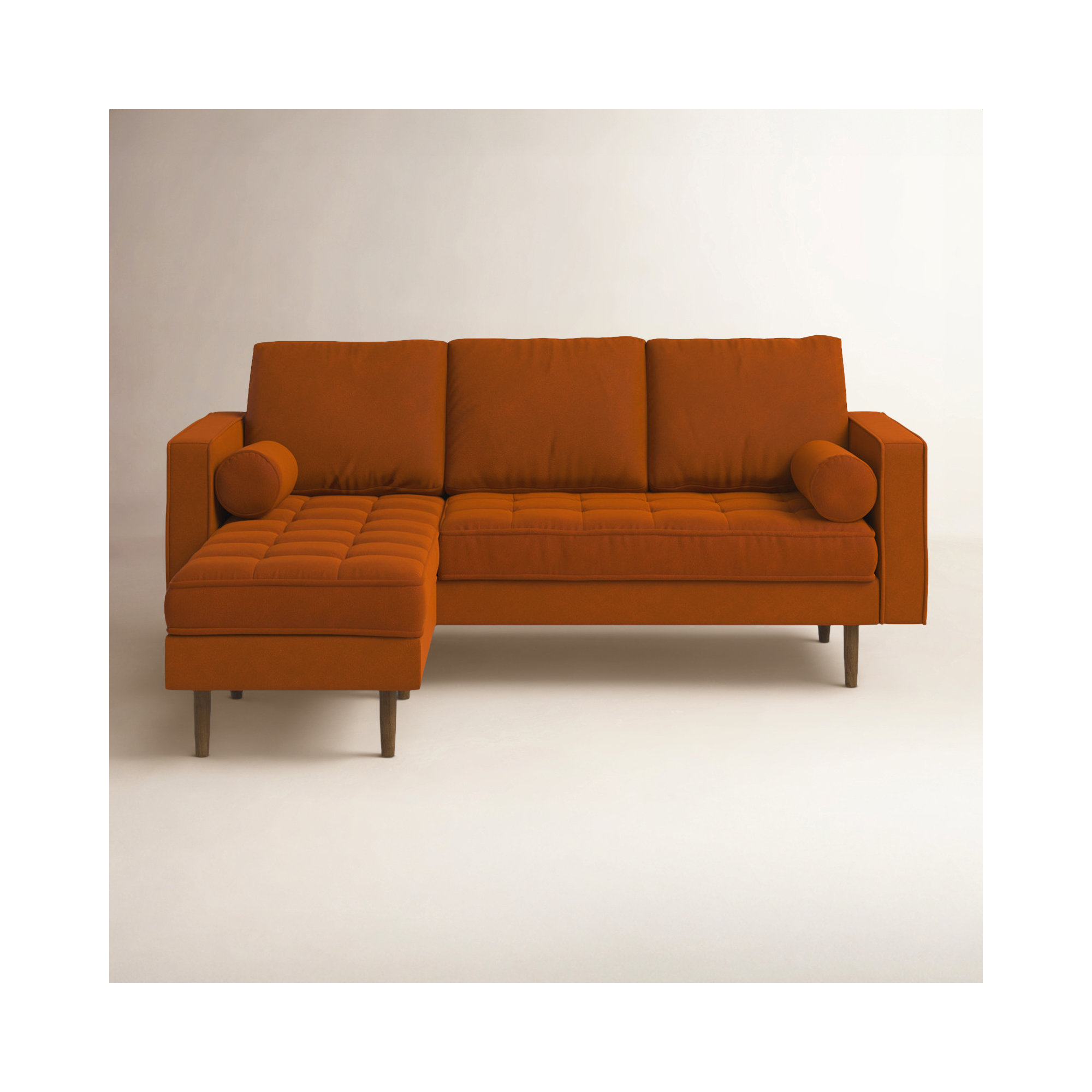 Geo 84" Wide Reversible Sofa and Chaise, Bella Burnt Orange Performance Velvet