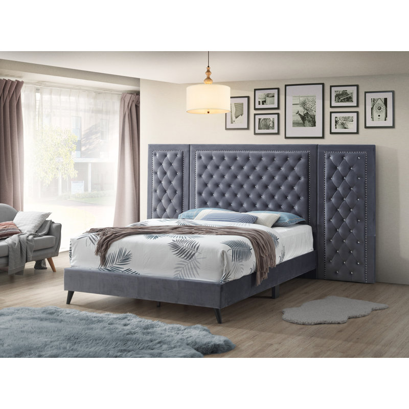 Janiya Upholstered Platform Bed, Queen, Gray