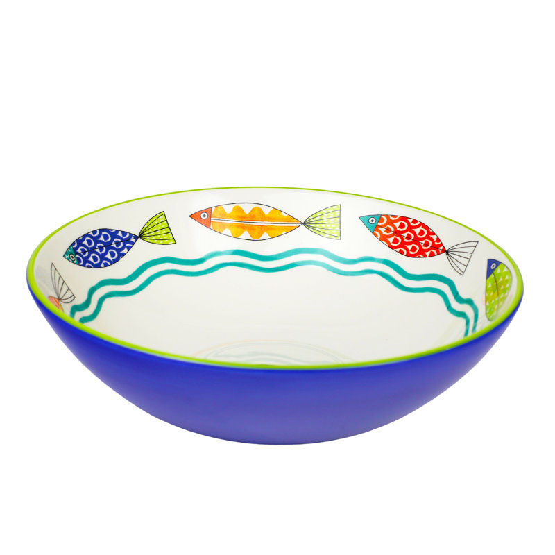 Colorful Ceramic Fish Pattern 13-Inch Serving Bowl