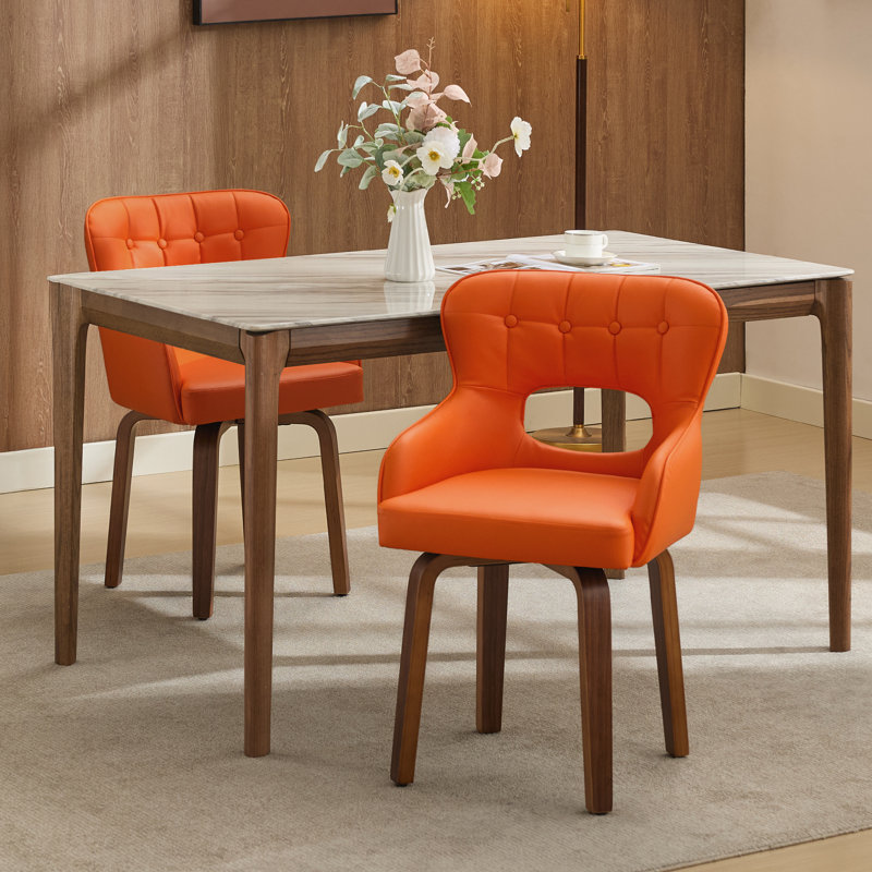 Chaises de salle à manger pivotantes 360 ° Mid-Century orange avec patins réglables, pieds en bois massif, Orange