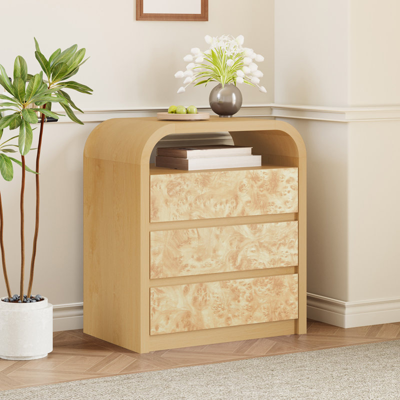 Commode arquée en bois à 3 tiroirs l 23,62 po, Noyer