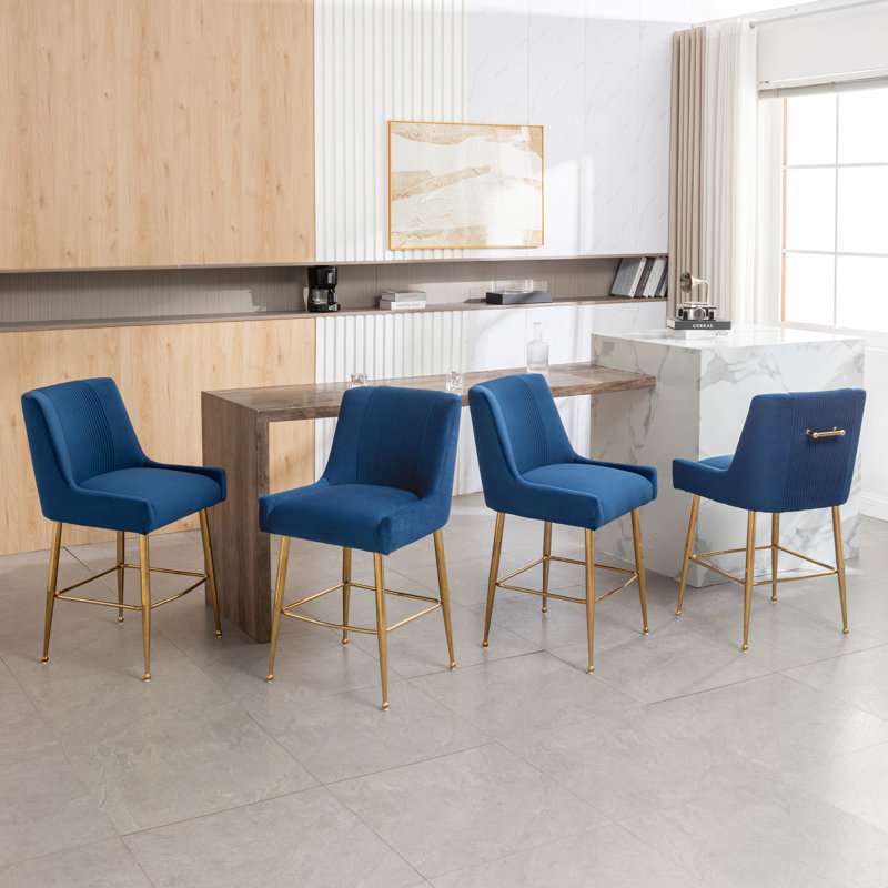 Elian Upholstered Velvet Bar Stool, Navy