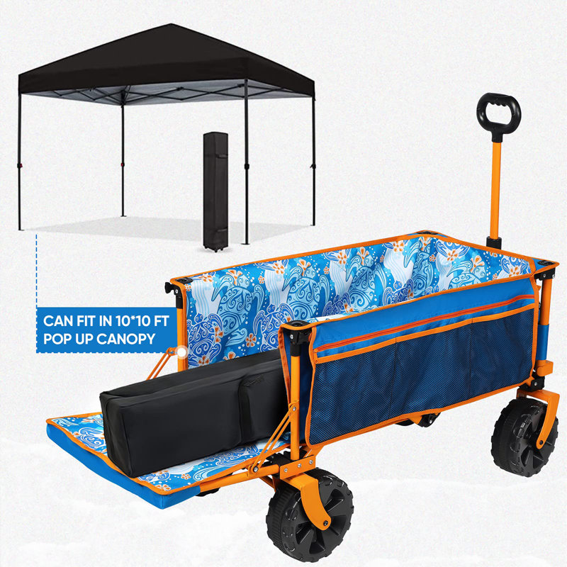 Chariot de plage extra long 49 pouces avec grandes roues, Bleu