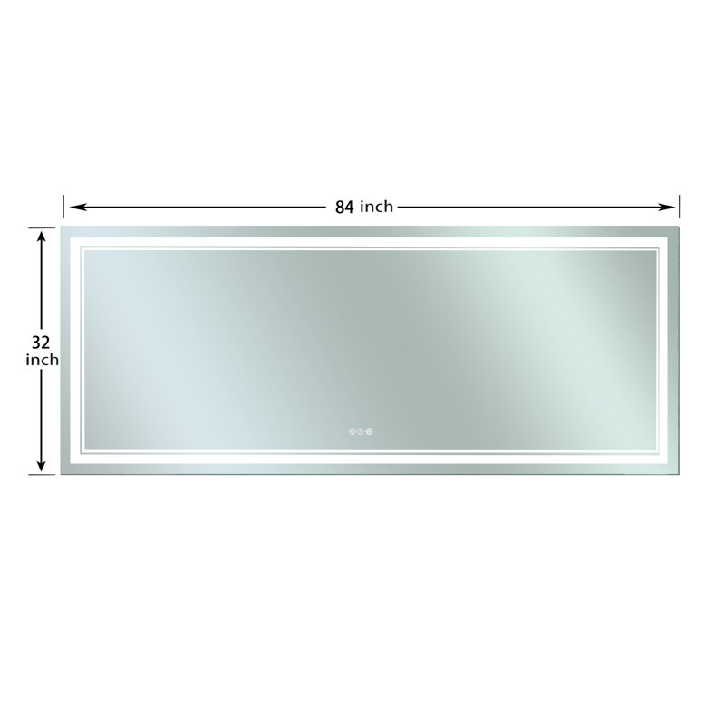  Miroir de salle de bain sans cadre à DEL avec éclairage avant et arrière, antibuée, gradation, 32 po x 84 po, Rectangulaire