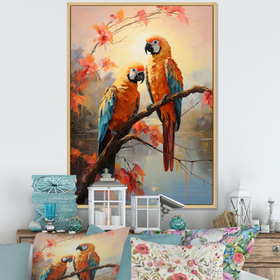 Perroquets coucher de soleil sérénade sur toile