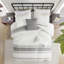 Ensemble de couette jacquard surdimensionnée en coton 6 pièces, blanc/gris, pour lit double