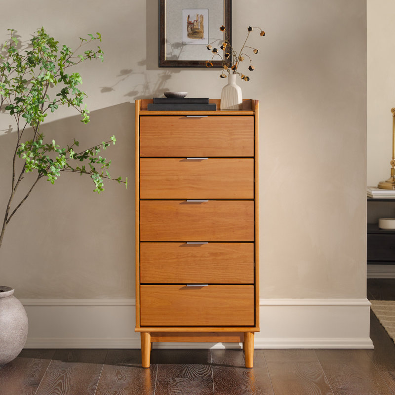 Gheorghe 5-Drawer Solid Wood Dresser, Caramel/STURDY