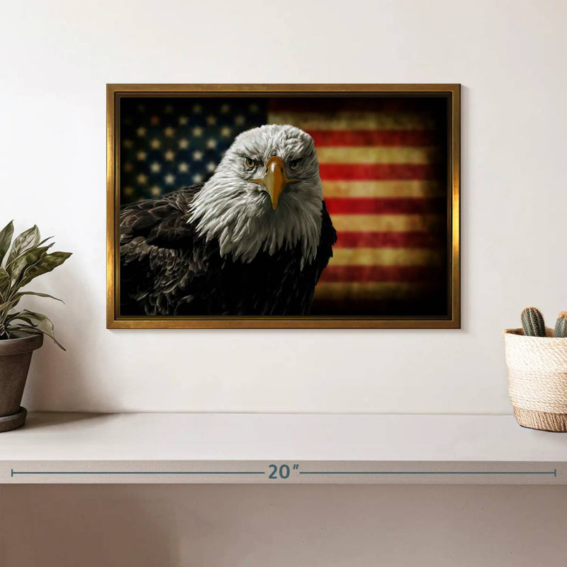 Aigle et drapeau de l'Amérique, Cadre flottant doré, 13 po x 9 po