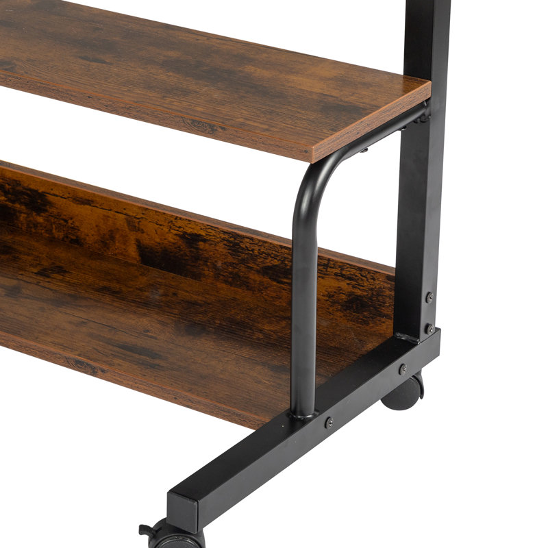 Adjustable Height Steel Computer Desk with Built-In Electrical Outlet, Brown