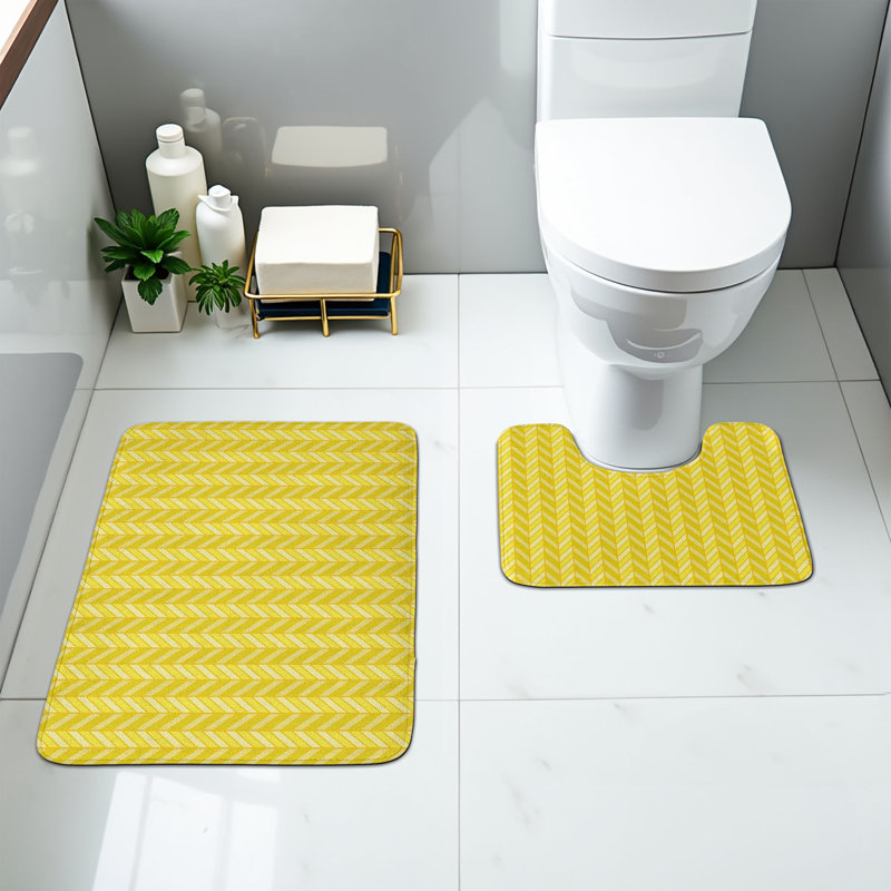  Ensemble de 2 tapis de salle de bain à chevrons jaunes