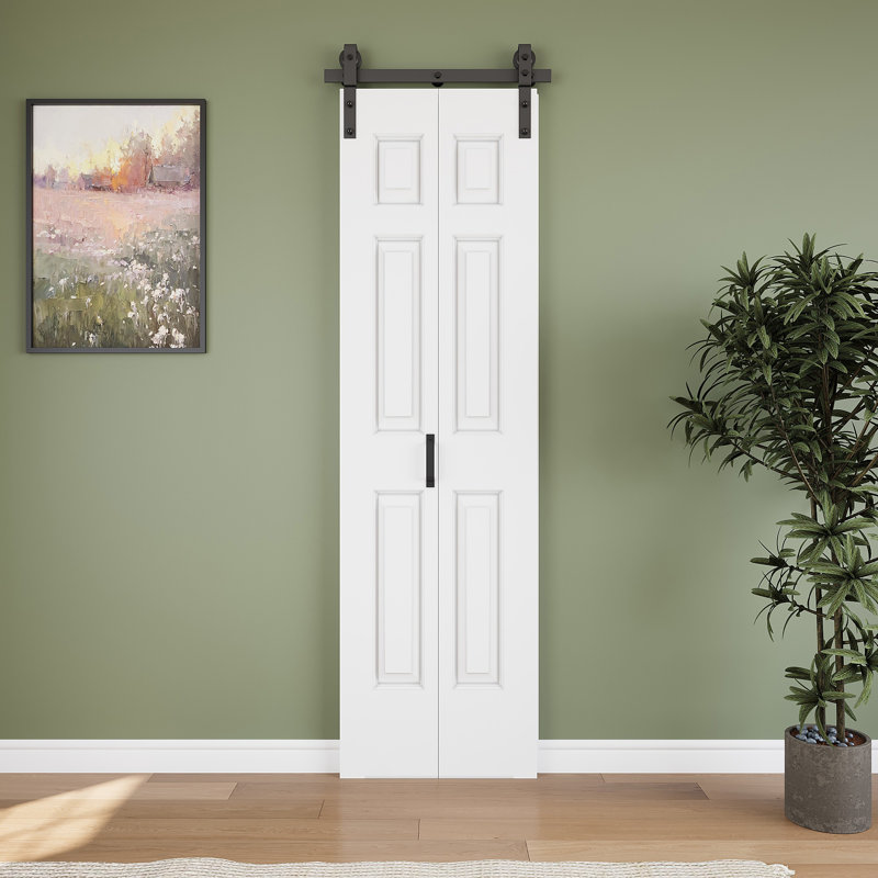 Closet Bi-fold Barn Door 6-Panelled Hollow Core Bi-Fold Barn Door 24" x 84" with Hardware Kit Included, Pre-Assembled Door Panels (Perfect for Closet Room,Pantry Room,Laundry Room,Bathroom and Other Small Rooms)