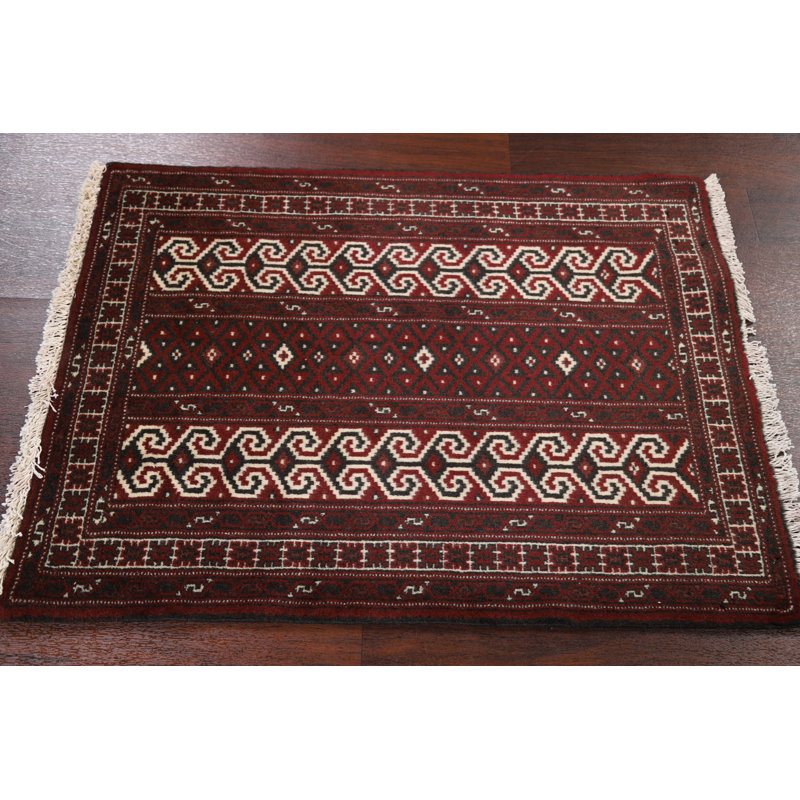 Tapis unique en laine noué à la main Balouch rouge nouvel âge 2 pi 8 po x 3 pi 6 po Nock
