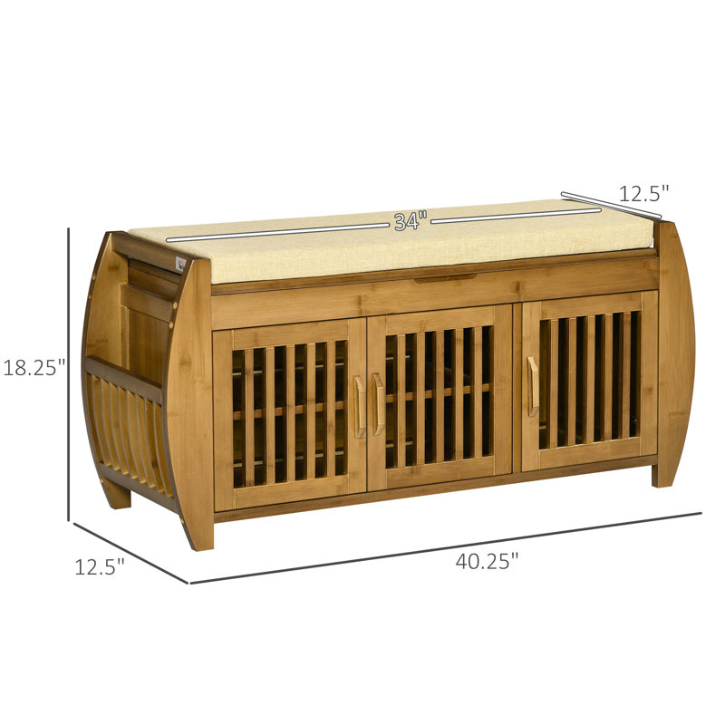 Banc de couloir avec étagère à chaussures et rangement - 3 portes, support latéral, compartiment caché, coussin de siège, solution unique et élégante pour le couloir d'entrée, fonctionnel et élégant